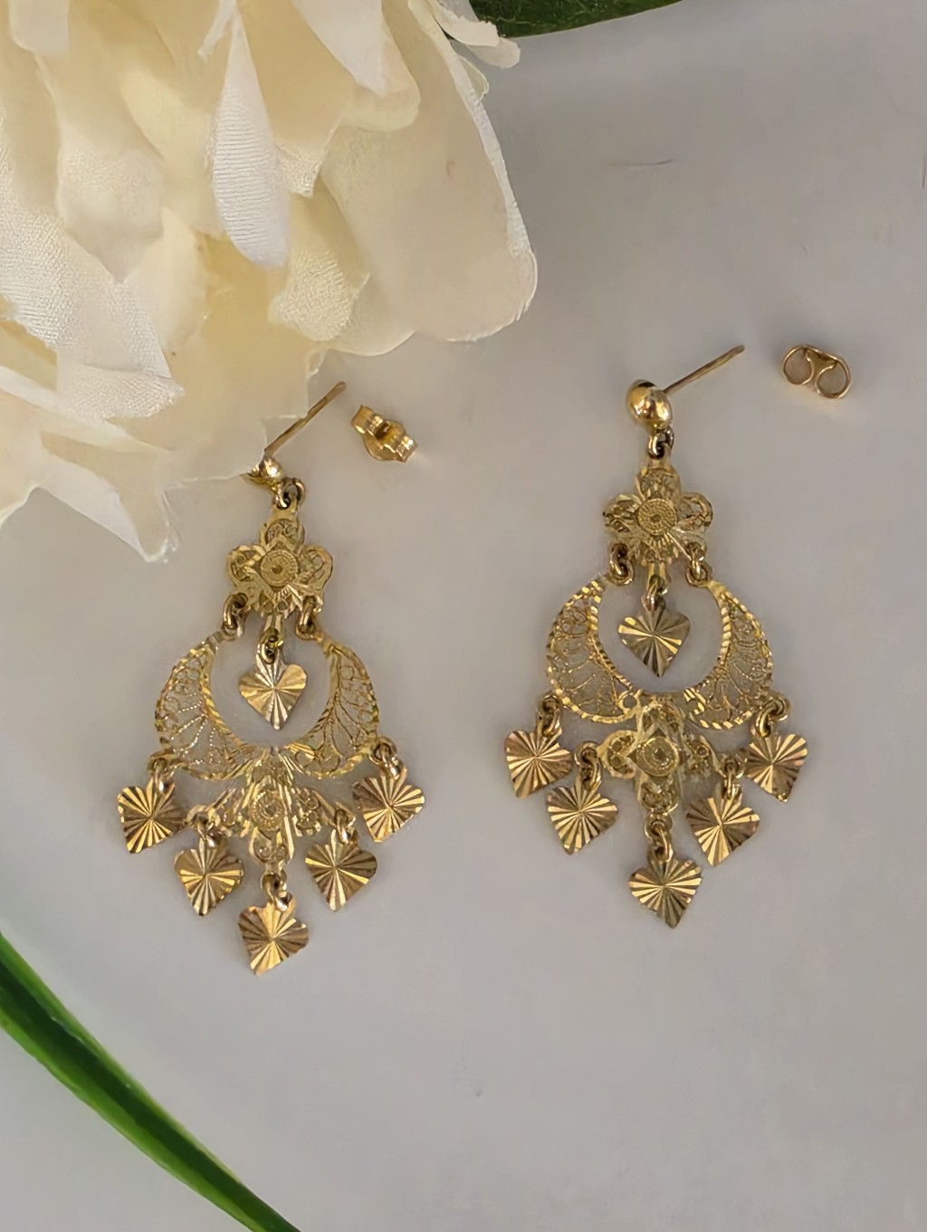 14k Gold Vintage Turkish Filigree Chandelier Earrings